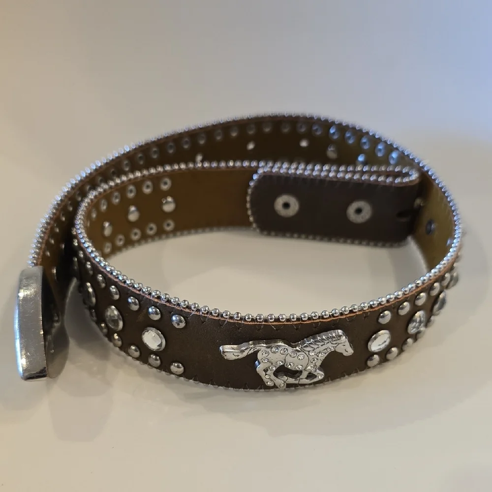 Nocona Brown Belt with Silver Horse Accents